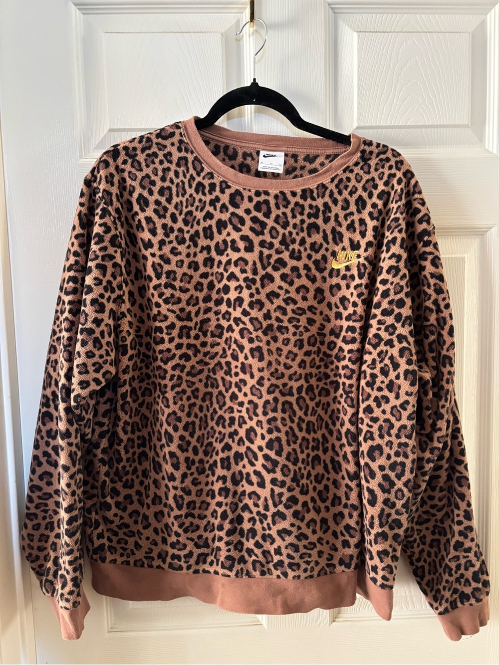 Nike Women's Leopard Print Crewneck Sweatshirt - Pink Brown & Black